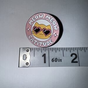 Meow Meow Catitude Cat Round Pin Brooch